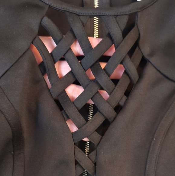 LATTICE BODYCON MINI BLACK DRESS - Picture 7 of 11